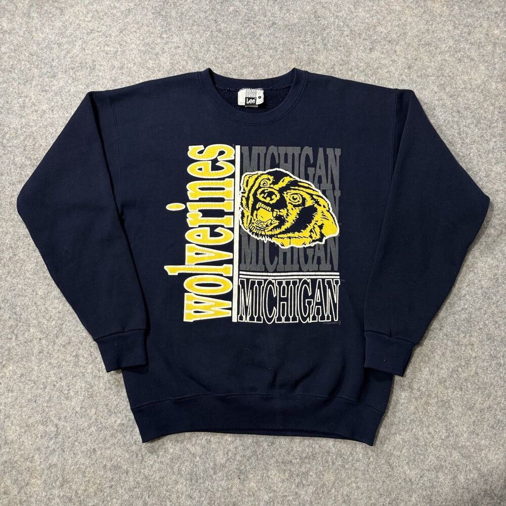 Vintage 90s Michigan Wolverines Lee Sweatshirt Large USA Navy Crewneck Mascot